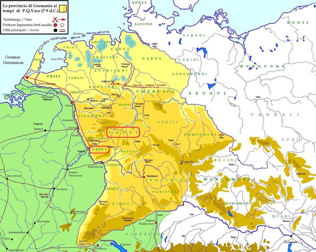 De geplande provincie Germania in de jaren 7-9 n.Chr